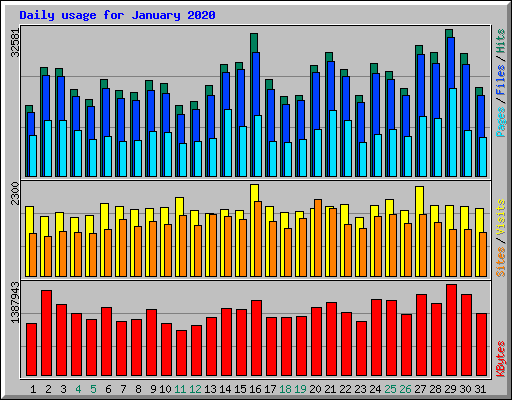 Daily usage for January 2020